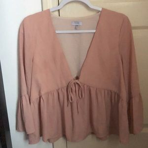 Tobi Pink Low-Cut Peplum Long Sleeve Top #87